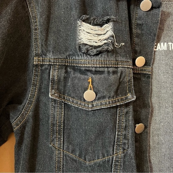 Umgee | Dreamer Distressed Oversized Longline Denim Jacket Button Front Size S - Picture 5 of 14